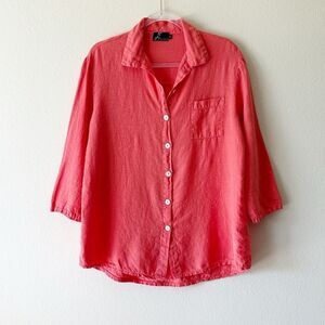 Fenini Coastal 100% Linen Lagenlook 3/4 Sleeve Blouse